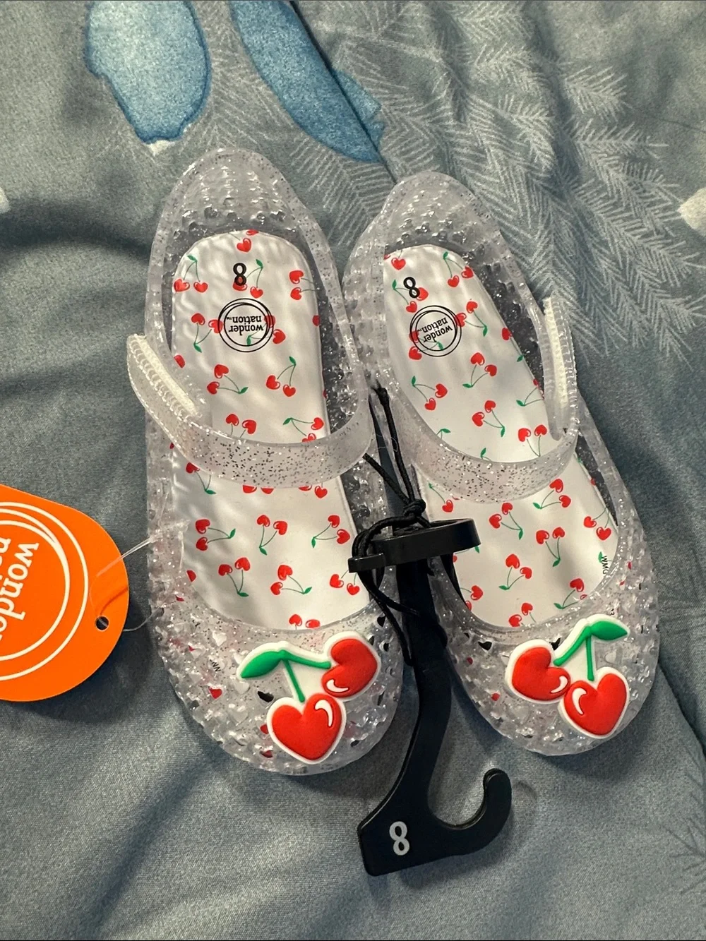NWT kids wonder nation Clear Jelly Sandals w/Red Cherry Accent Sz 8